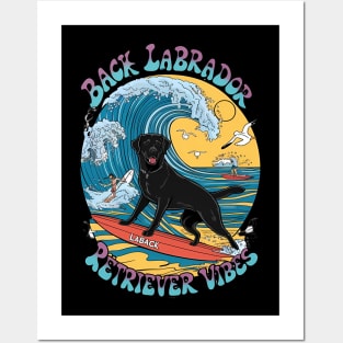 The Surfing Pup Black Labrador Retriever Posters and Art